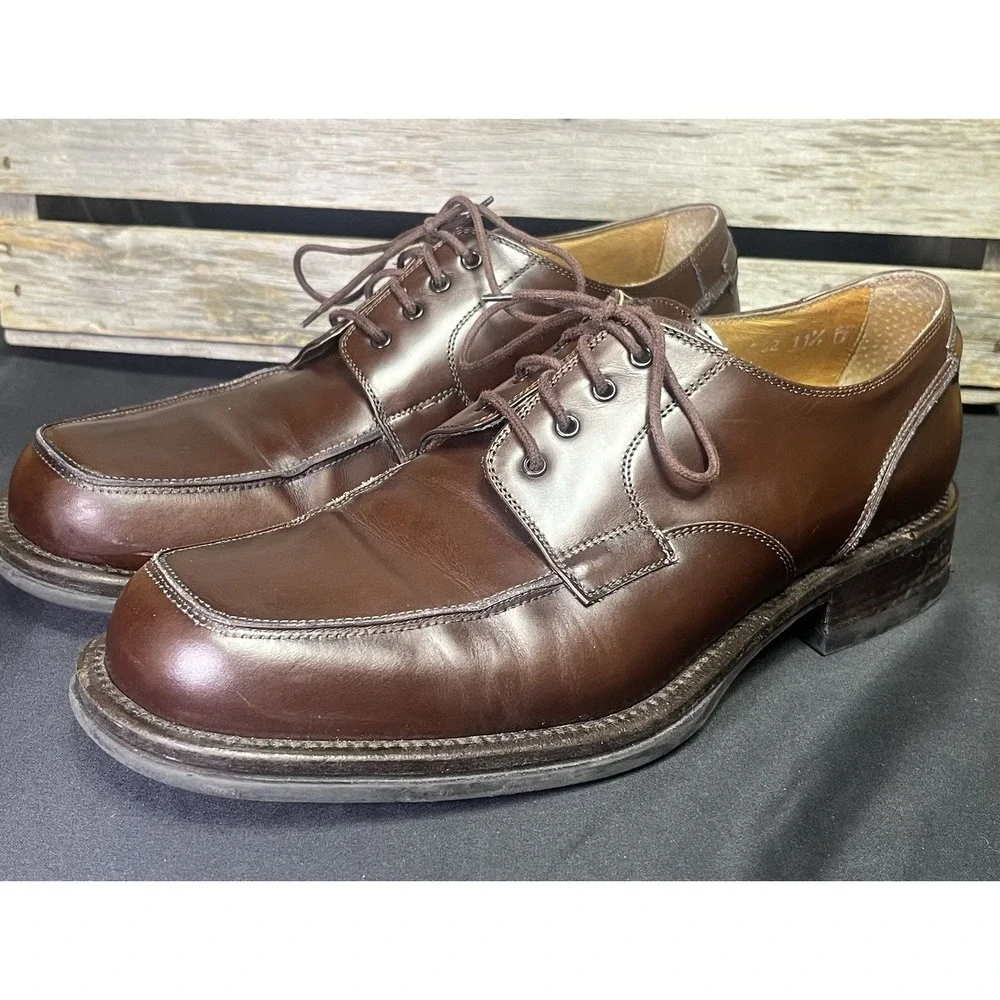 Bacco Bucci Brown Leather Lace Up Shoes 11.5 D Made In‎ Italy 6501
